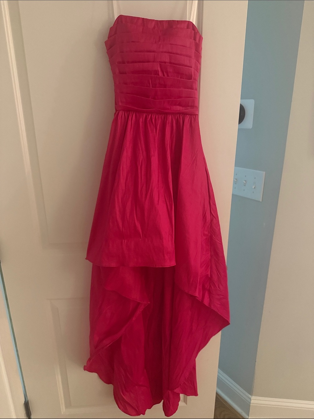 B Darlin Strapless High-Low Dress in Hot Pink